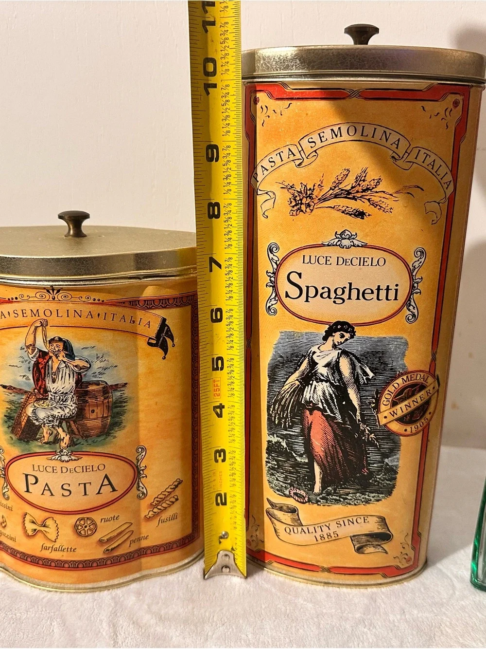 Luce DeCielo Bristolware Italian Canister Set Spaghetti & Pasta Tins w/Cruet Set